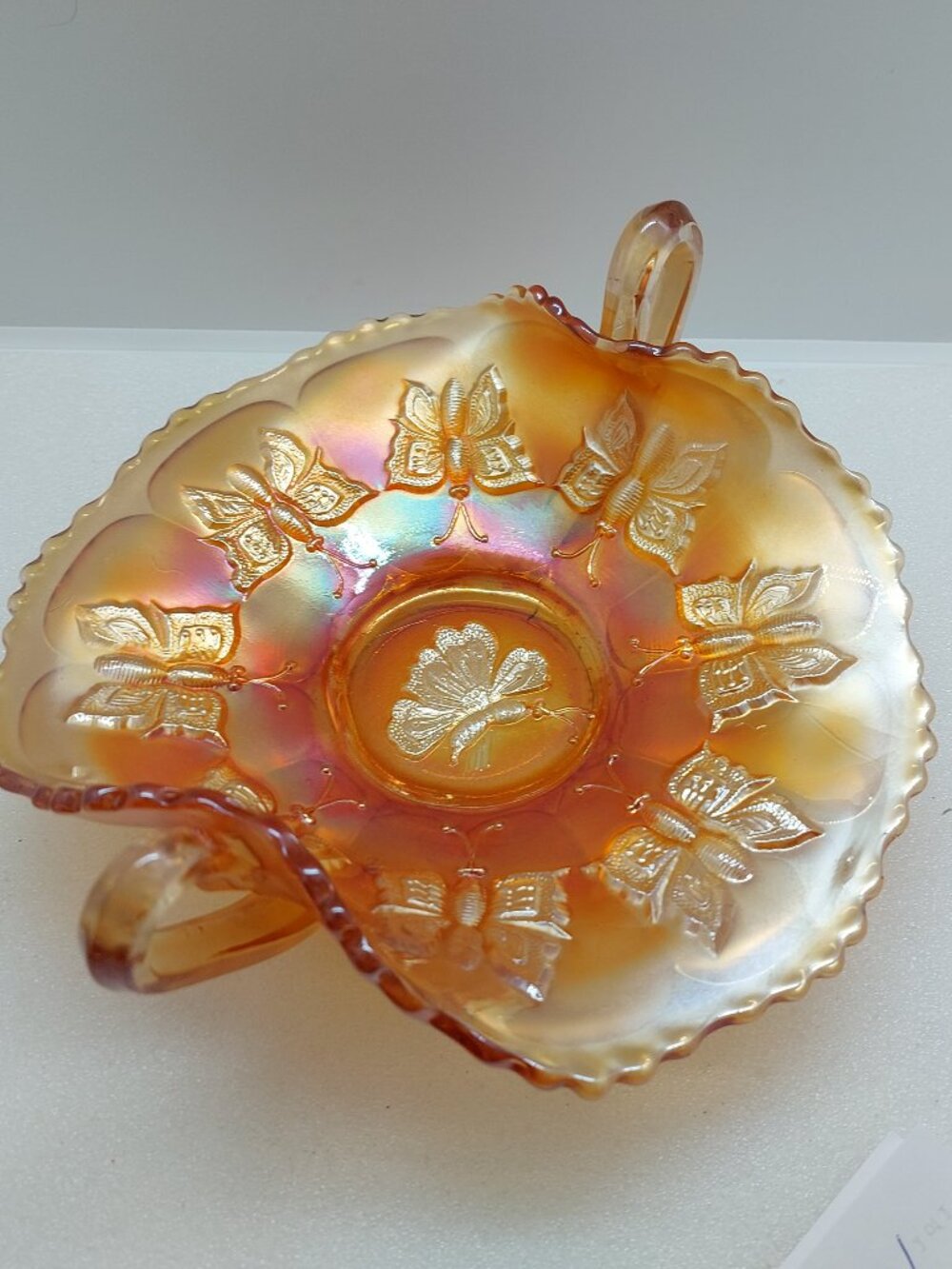 Vintage Fenton Marigold Carnival Glass Butterfly Bon Bon Dish